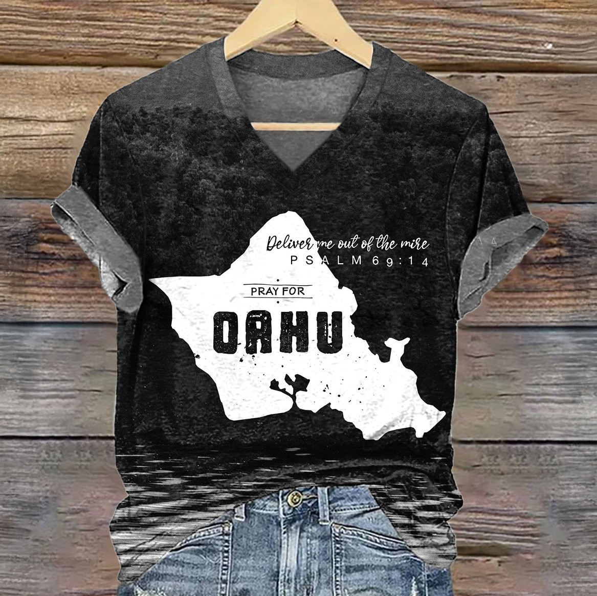 Retro Hawaii Flood Pray For Oahu Galathreads V-Neck Shirt Bible Verse Shirt Gift For Mother
