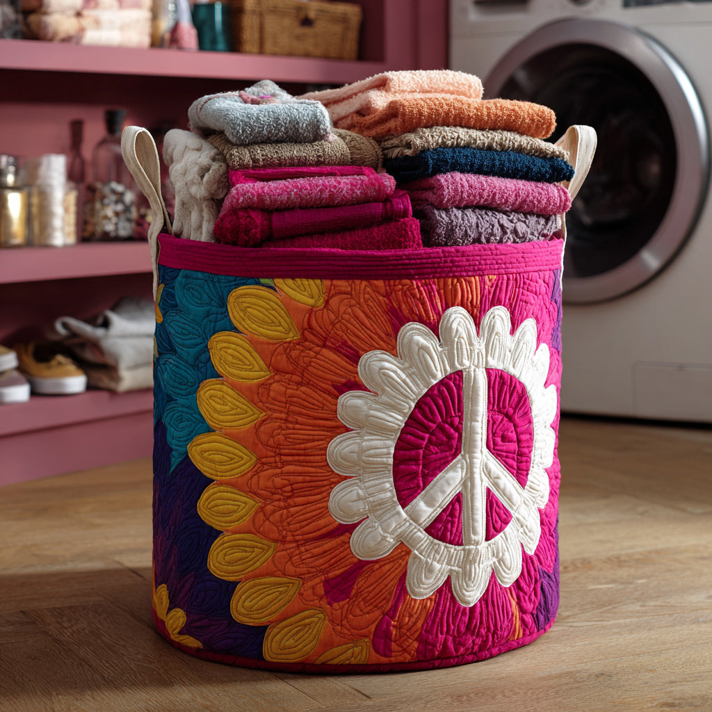 Retro Hippie Quilted Laundry Basket Elegant Home Gift Idea with Quilted Laundry Hamper