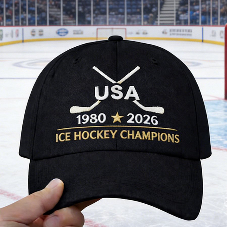 Retro Ice Hockey Champions Gold Medal Hat USA Hockey Gold Baseball Cap Gift For Husband