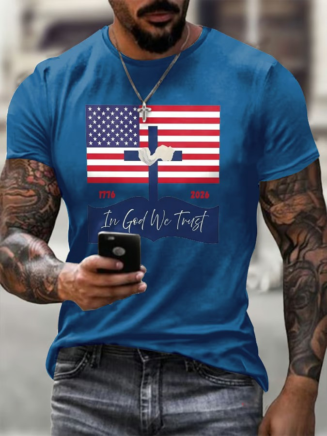 Retro In God We Trust T-Shirt USA Flag Faith Cross 1776 2026 Clothing Gift For Dad