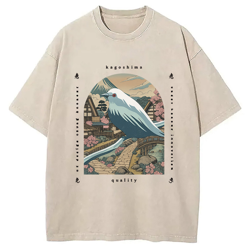 Retro Japan Culture Bird Washed T-Shirt Minimal Retro Graphic Clothing Gifts For Her Retro Japan Culture Bird Washed T-Shirt Minimal Retro Graphic Clothing Gifts For Her