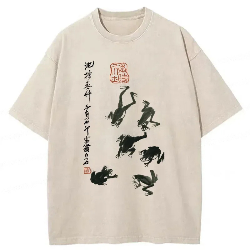 Retro Japan Frog Washed T-Shirt Casual Vintage Everyday Look Gifts For Sister