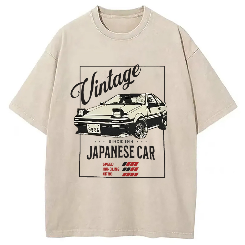Retro Japanese Car Washed T-Shirt Classic Graphic Fashion Tee Gifts For BFF