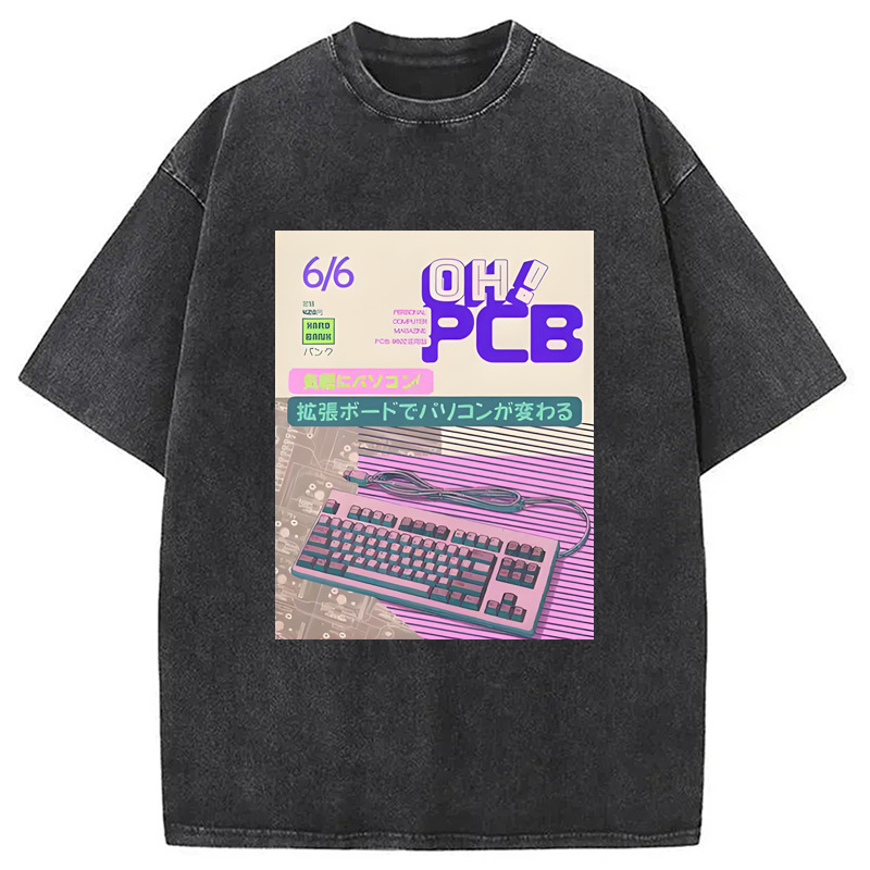 Retro Japanese Mechanical Keyboard Washed T-Shirt Cool Urban Street Style Shirt Gifts For Besties