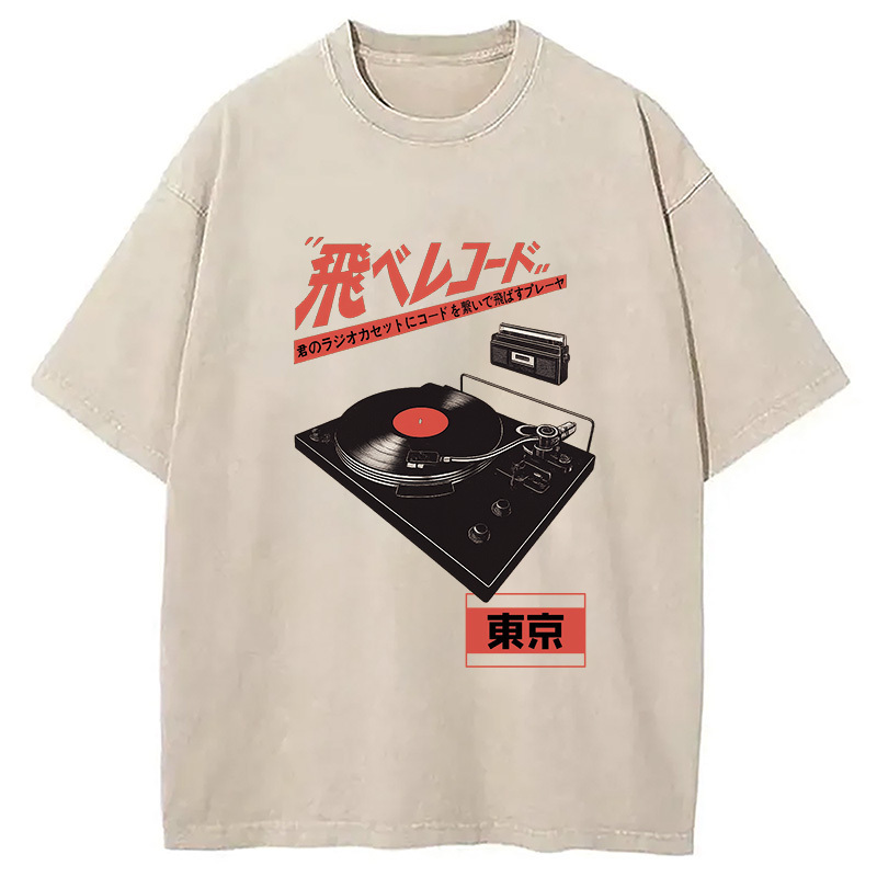 Retro Japanese Tokyo Music Washed T-Shirt Cool Graphic Tee For Men Women Gifts For Brother
