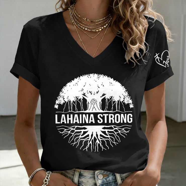 Retro Jesus Lahaina Strong Lahaina Banyan Tree V-Neck Shirt Galathreads Merch Mother's Day Gift