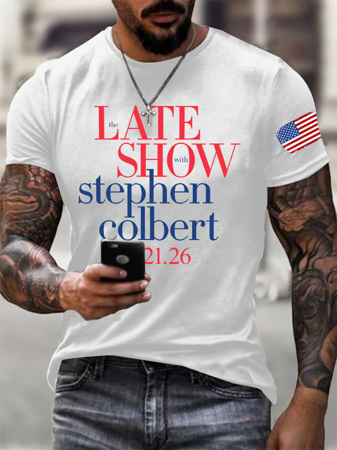 Retro Late Show T-Shirt American Flag Stephen Colbert Final Show Merch Father's Day Gift