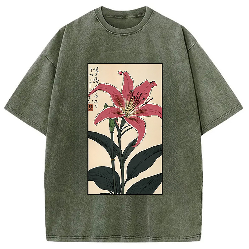Retro Lily Washed T-Shirt Classic Graphic Fashion Tee Gifts For Sister