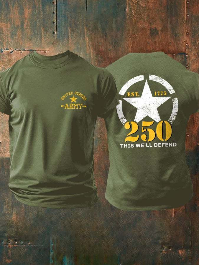 Retro Mans Vintage Independence Day United States Army 250th Anniversary This Well Defend Print Tshirt