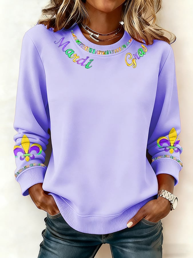 Retro Mardi Gras Print Sweatshirt Mardi Gras Women's Clothing Gifts For Wife