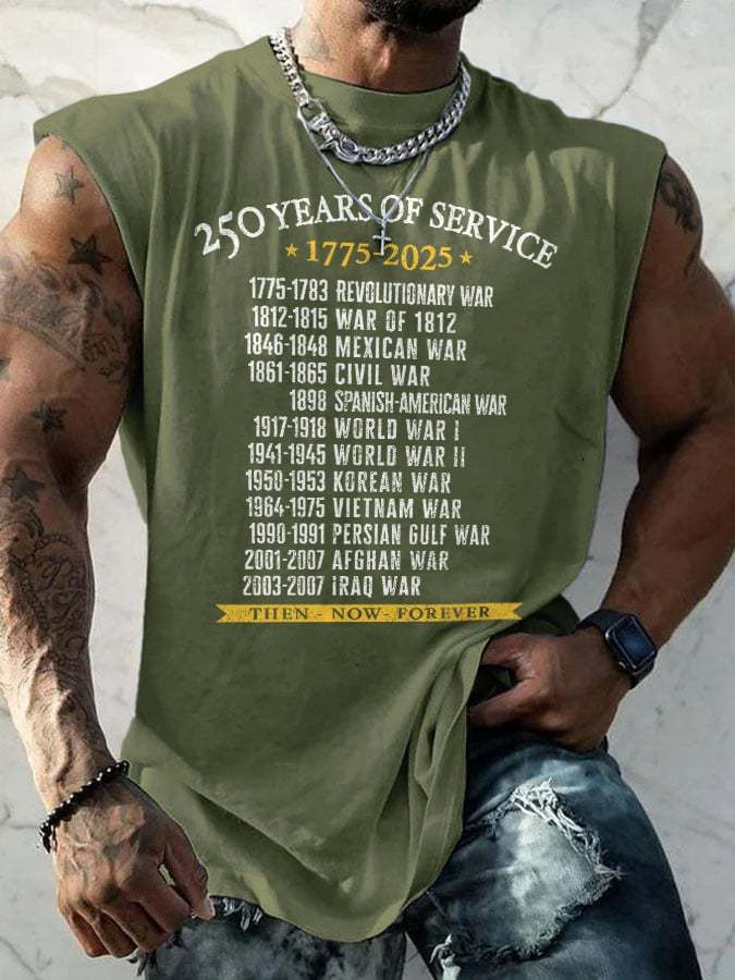 Retro Mens United States Army 250 Years Of Service 17752025 Then Now Forever Print Tops Tank