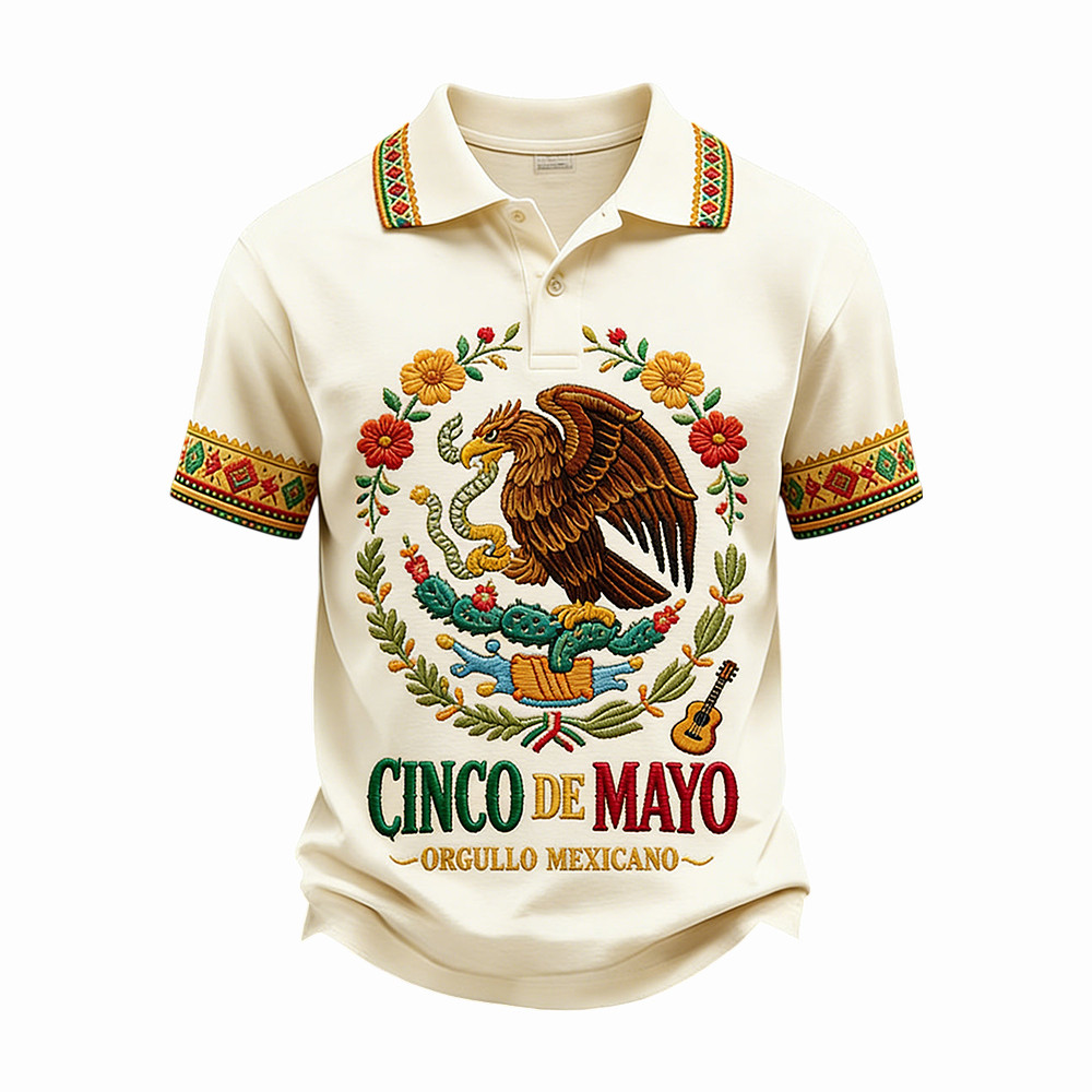 Retro Mexican Cinco De Mayo Art Eagle Polo Shirt Mexico Festival Merch Gift For Him