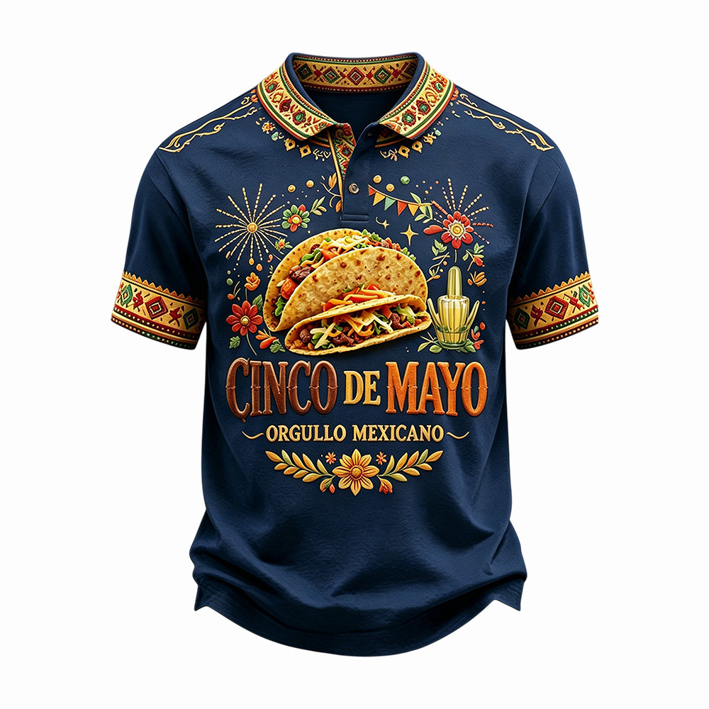 Retro Mexican Cinco De Mayo Art Polo Shirt Mexico Festival Clothes Father's Day Gift