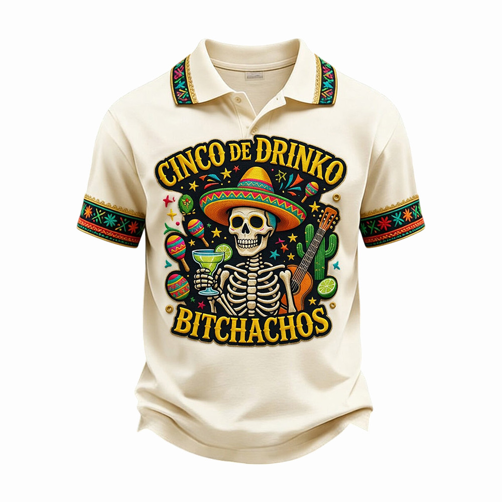 Retro Mexican Cinco De Mayo Art Skeleton Polo Shirt Mexico Festival Clothes Brother Gift