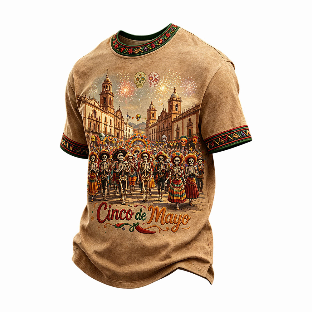 Retro Mexican Cinco De Mayo Art Skeleton T-Shirt Mexico Festival Clothes Gift For Father