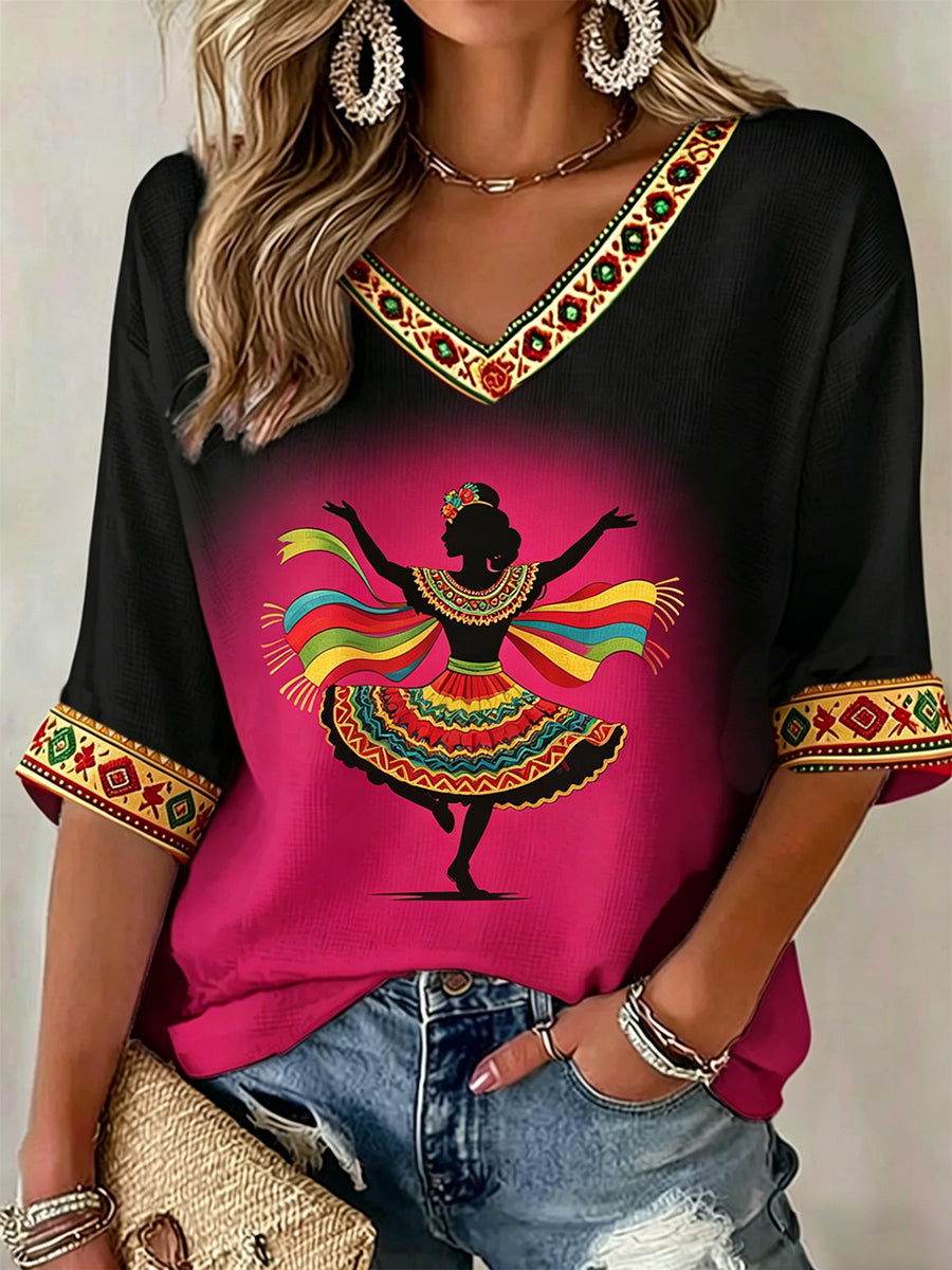 Retro Mexican Cinco de Mayo V-Neck Raglan Shirt Fiesta Shirt Gifts For Mexican