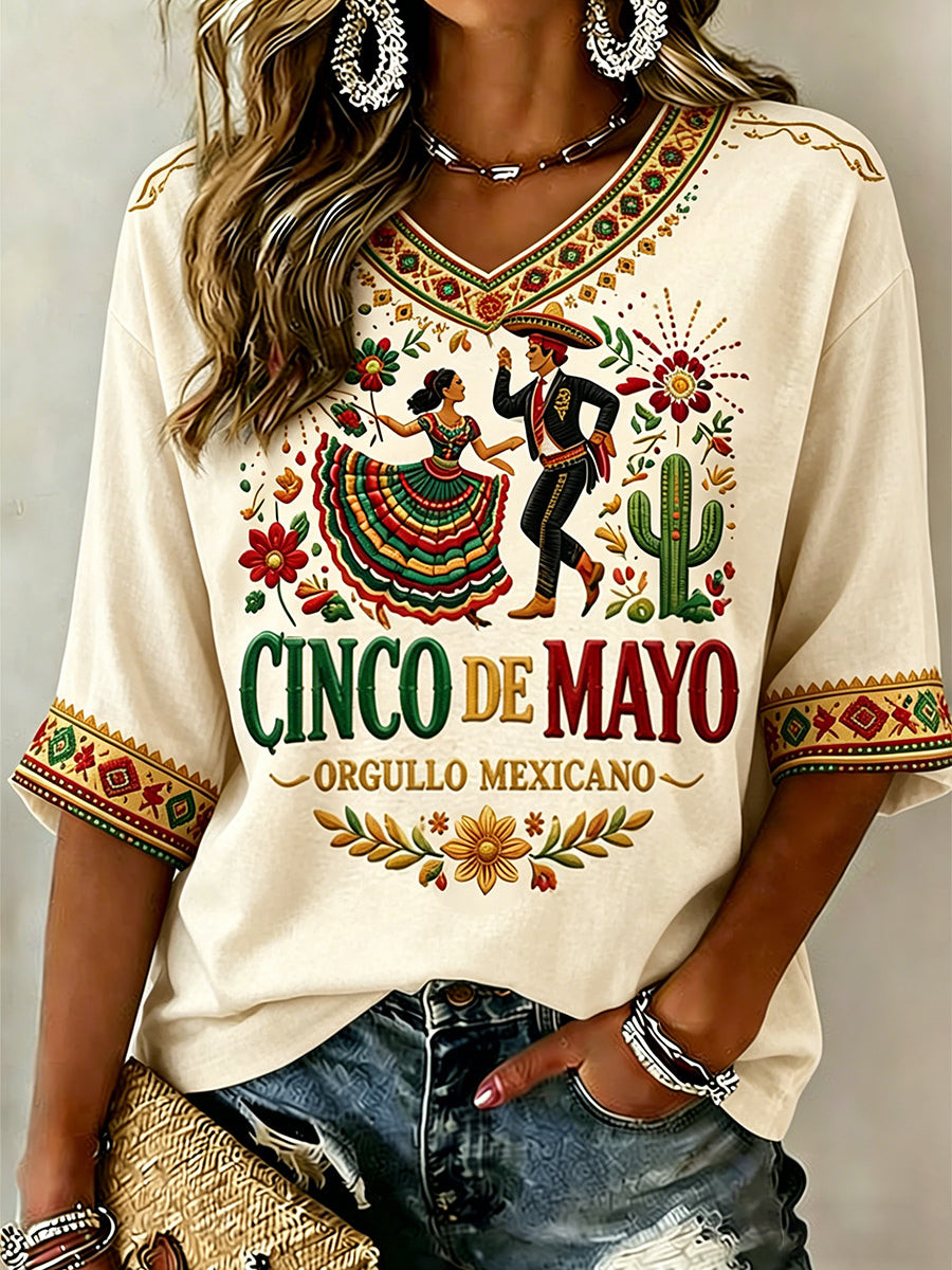 Retro Mexican Cinco De Mayo V-Neck Raglan Shirt Orgullo Mexicano Apparel Gift Ideas