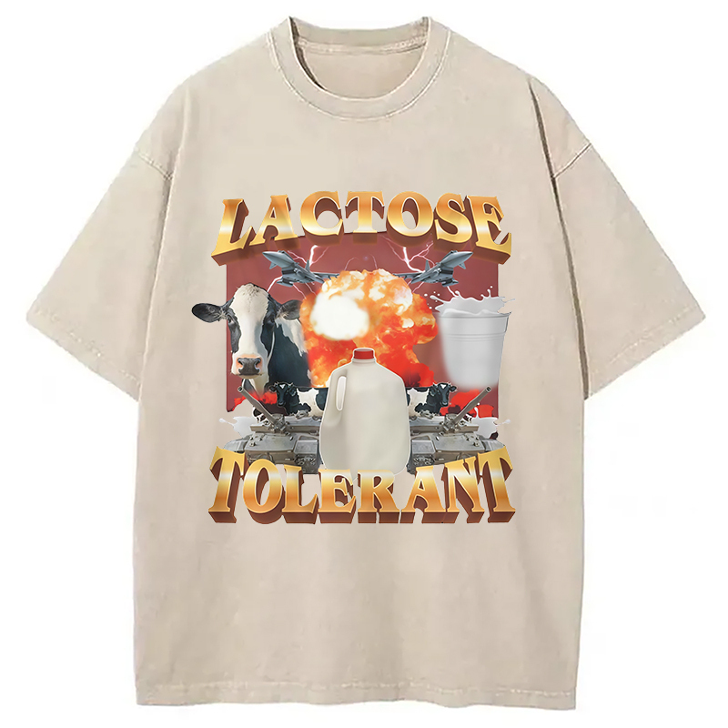 Retro Milk Lactose Tolerant Washed T-Shirt Funny Graphic Gift For Friends Gifts For Sister