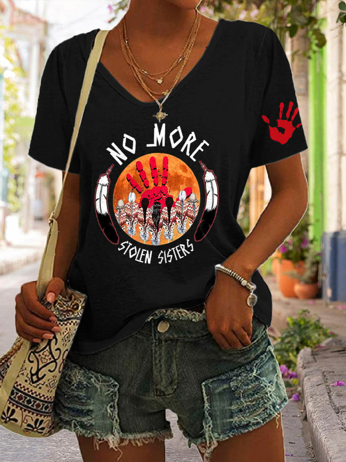 Retro MMIW Awareness V-Neck Shirt No More Stolen Sisters Shirt MMIW Awareness Gift For Sister