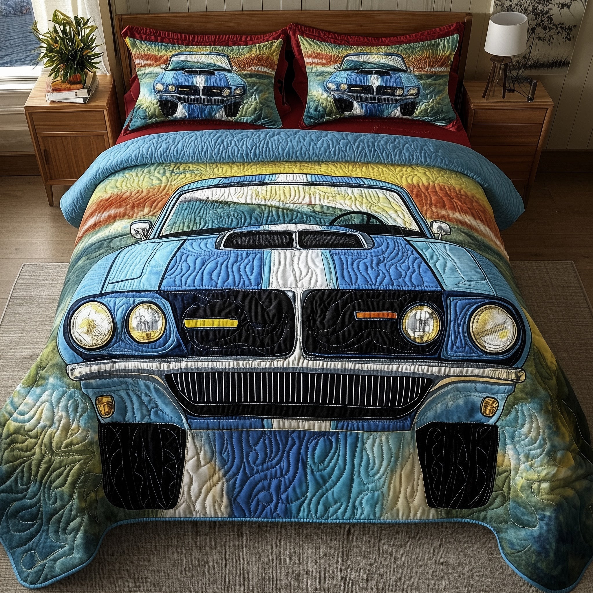 Retro Muscle Ride Quilted Bedding Set Duvet Cover Merchandise Car Gifts For Men