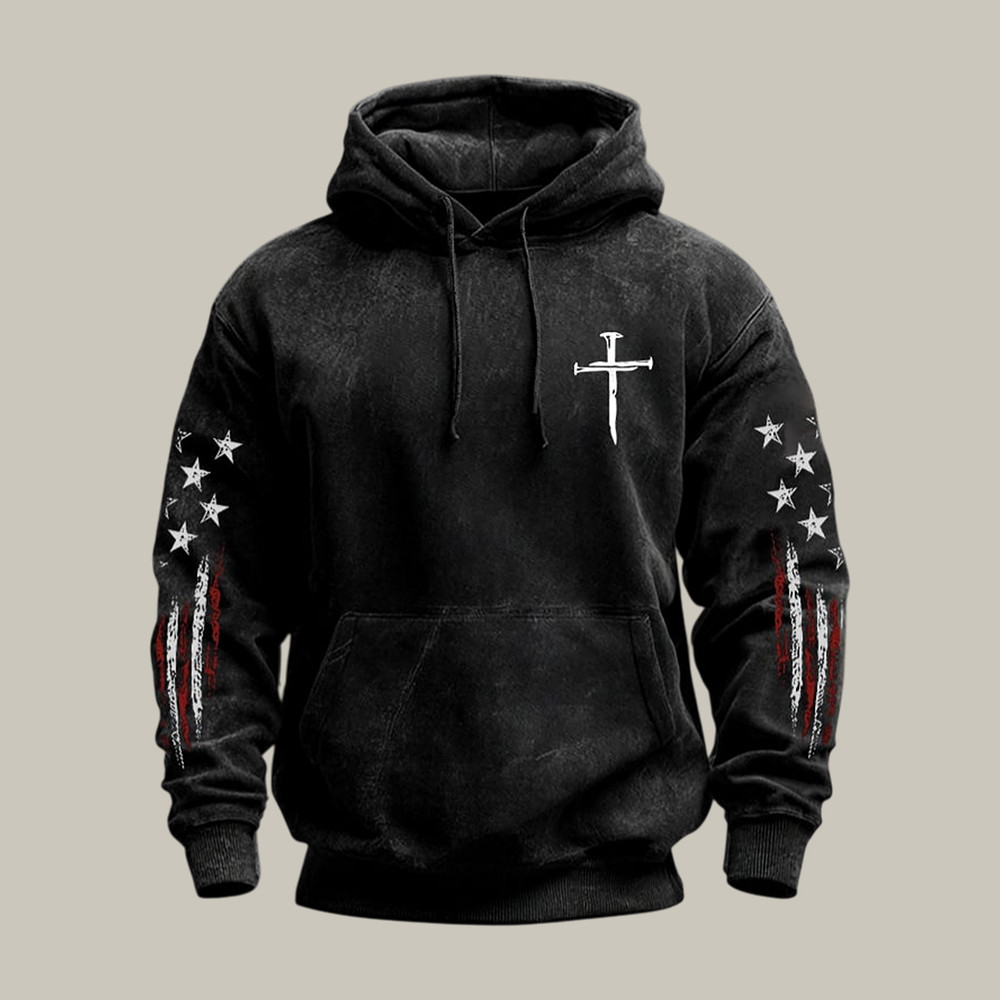 Retro National Flag Faith Cross Hoodie Fourth Of July Hooded Sweatshirt Gift Ideas