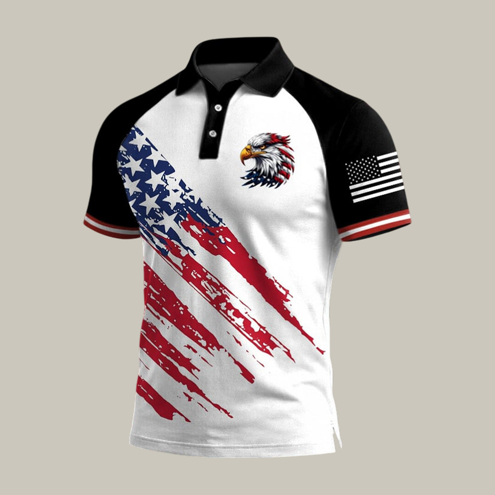 Retro National Flag Patriotic Polo Shirt American Eagle Shirt Fourth Of July Presents
