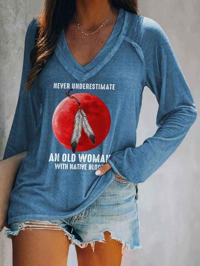 Retro Native American Heritage Month MMIW V-Neck Long Sleeve Shirt MMIW Awareness Apparel