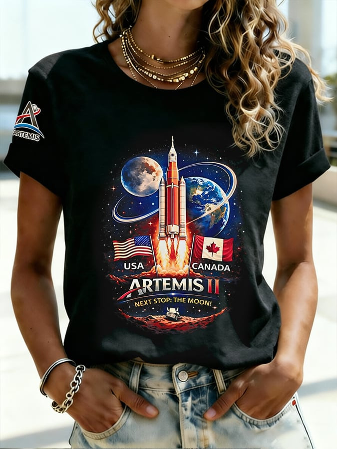 Retro Next Stop The Moon USA And Canada Artemis II 2026 T-Shirt Artemis 2 Mission Merch Gift Idea