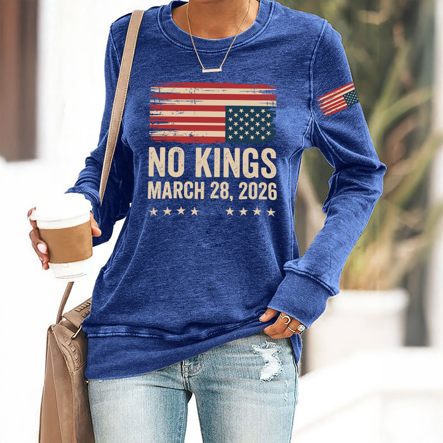 Retro No Kings Day March Sweatshirt American Flag Apparel Patriotic Gift For Supporters
