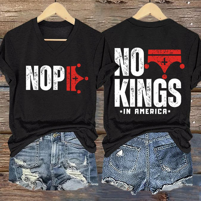 Retro No Kings In America V-neck T-Shirt Anti ICE Clothes Best Present For Activists