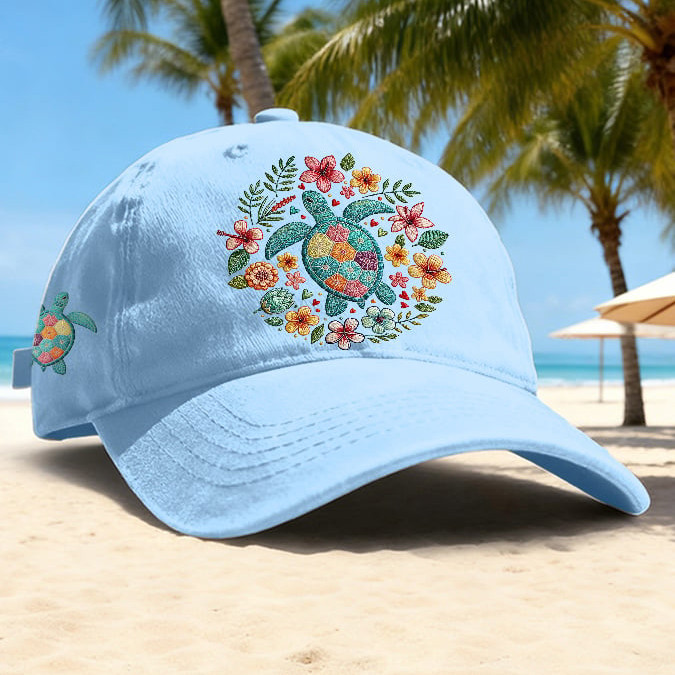 Retro Ocean Beach Colorful Sea Turtle Floral Hat Galathreads Baseball Cap Gift Idea