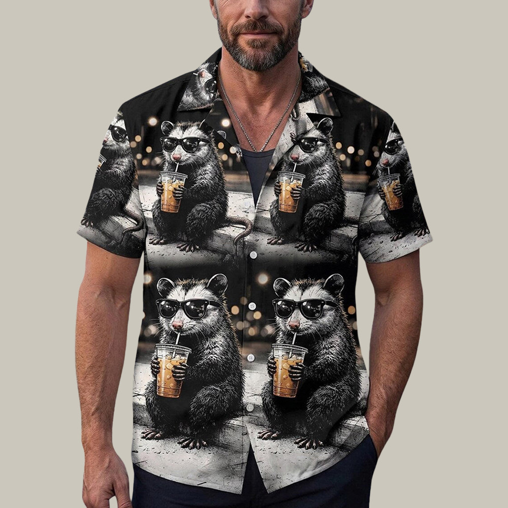 Retro Opossum Drinking Coffee Hawaiian Shirt Funny Opossum Aloha Shirt Father's Day Gift For Him