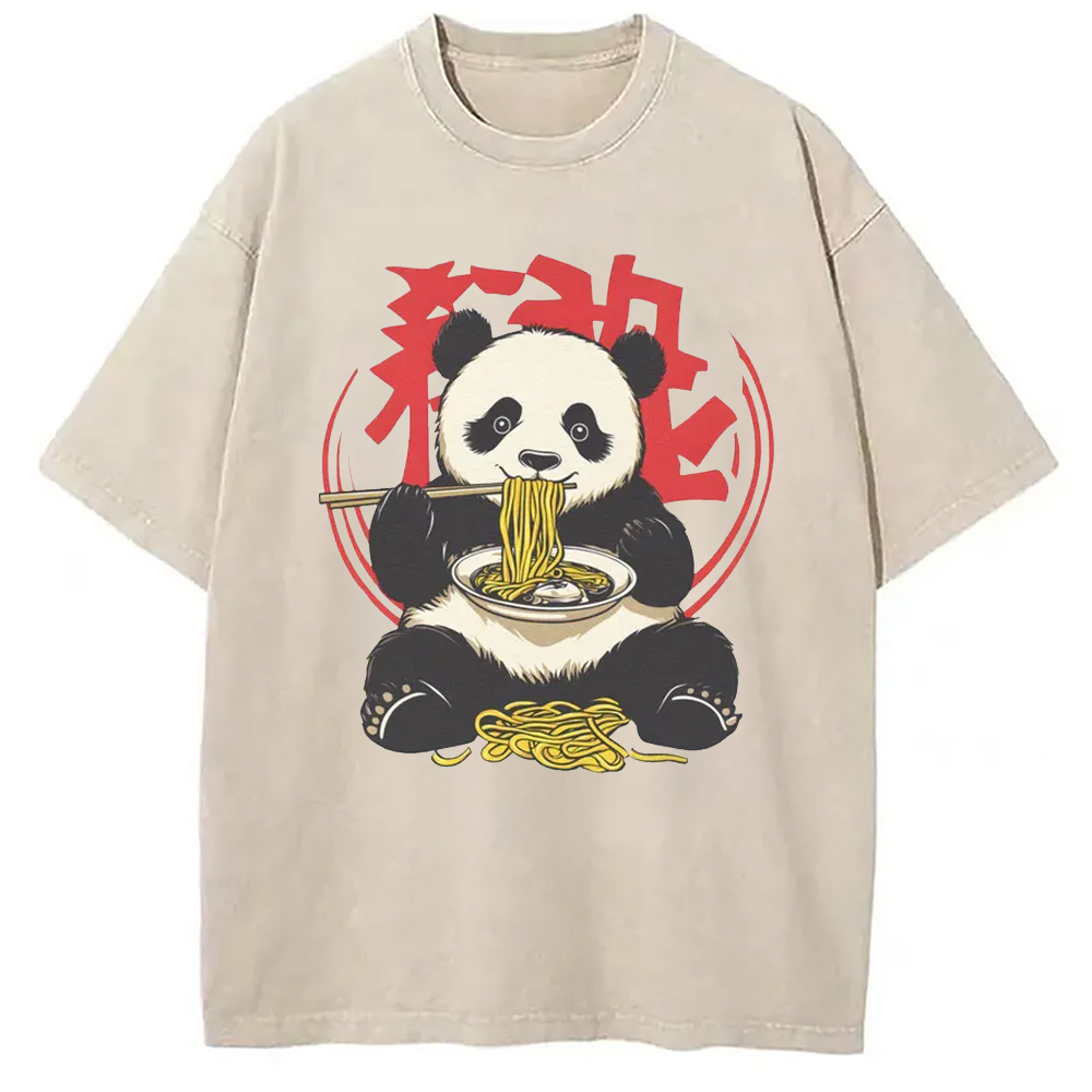 Retro Panda Ramen Washed T-Shirt Unisex Streetwear Graphic Style Gifts For Best Friend
