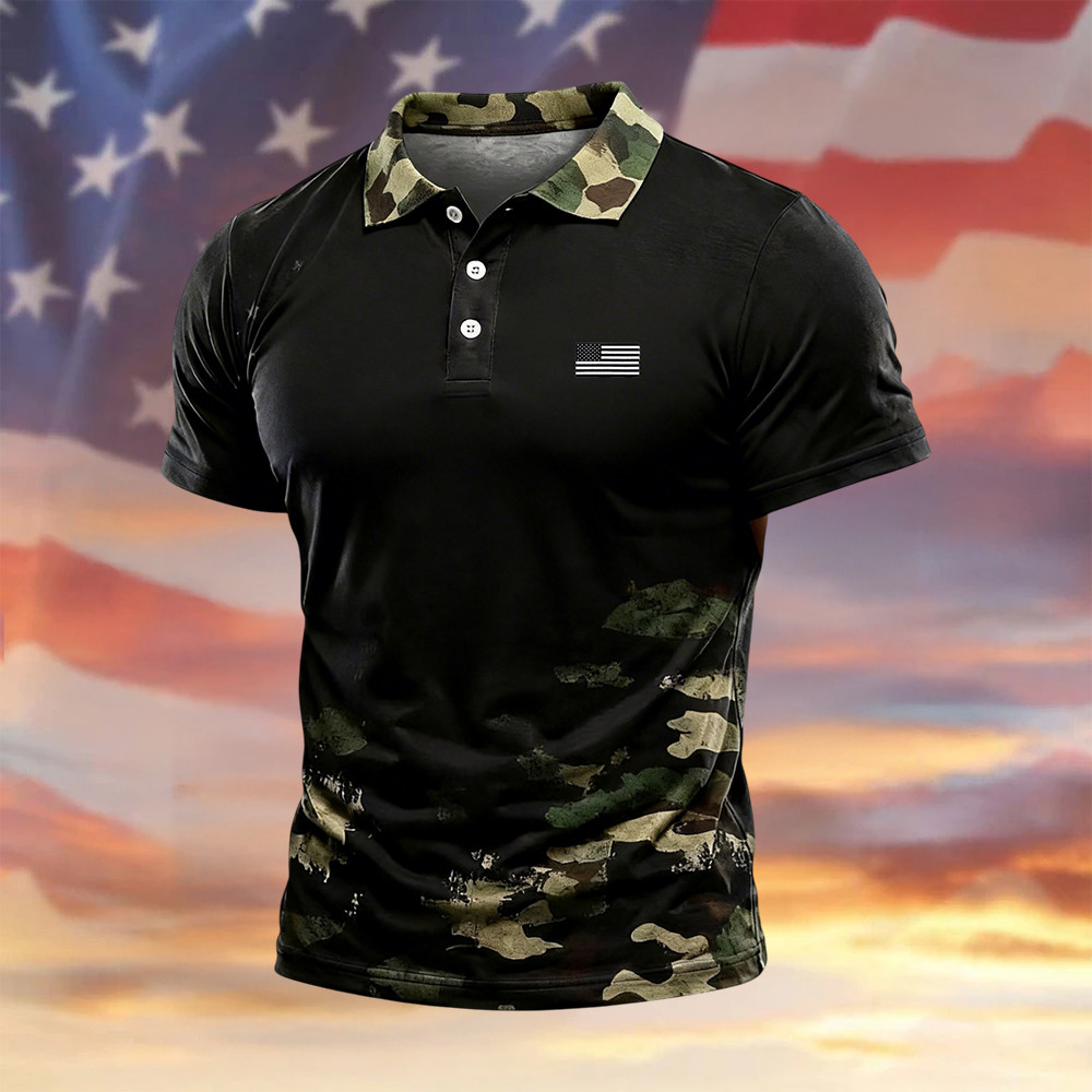 Retro Patriot Camo Polo Shirt July Fourth Outfit Ideas 1776 2026 Merch Patriotic Gift For Him