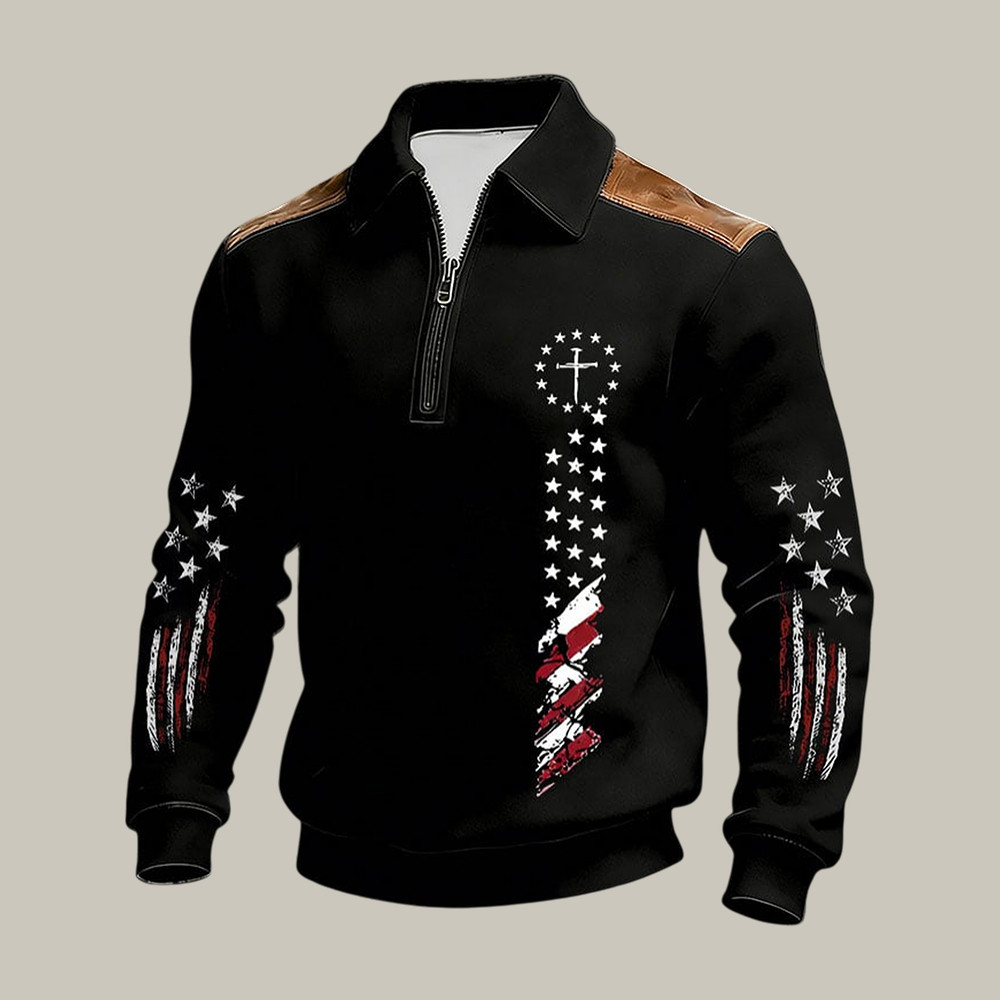 Retro Patriotic American Flag Quarter Zip Sweatshirt Fourth Of July Apparel Patriots Gift Ideas