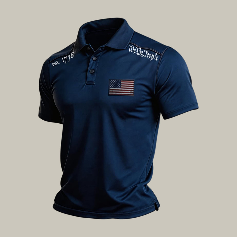 Retro Patriotic American Flag We The People Polo Shirt Independence Day 2026 Clothes