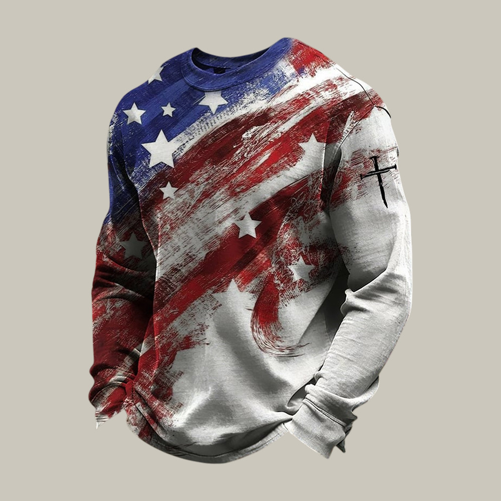 Retro Patriotic National Flag Faith Long Sleeve Shirt Fourth Of July Clothing Patriotic Gifts