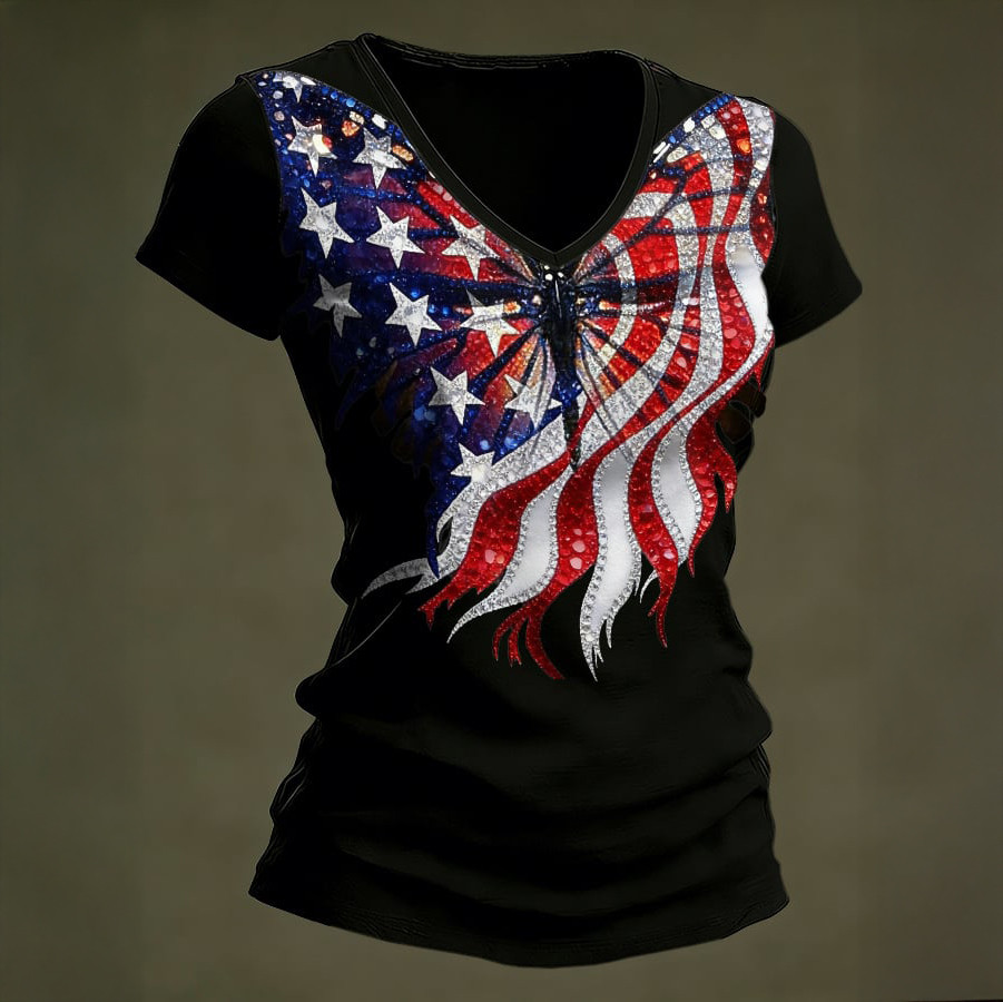 Retro Patriotic US 250Th Anniversary Butterfly V-Neck Shirt Independence Day 2026 Shirt