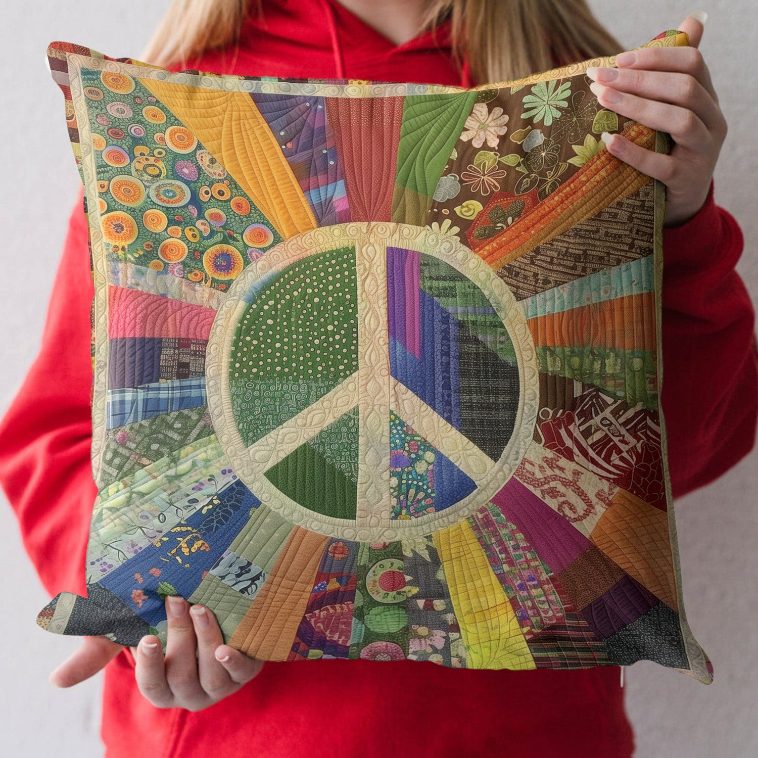 Retro Peace Sign Quilted Pillow Case Hippie Themed Birthday Present Ideas