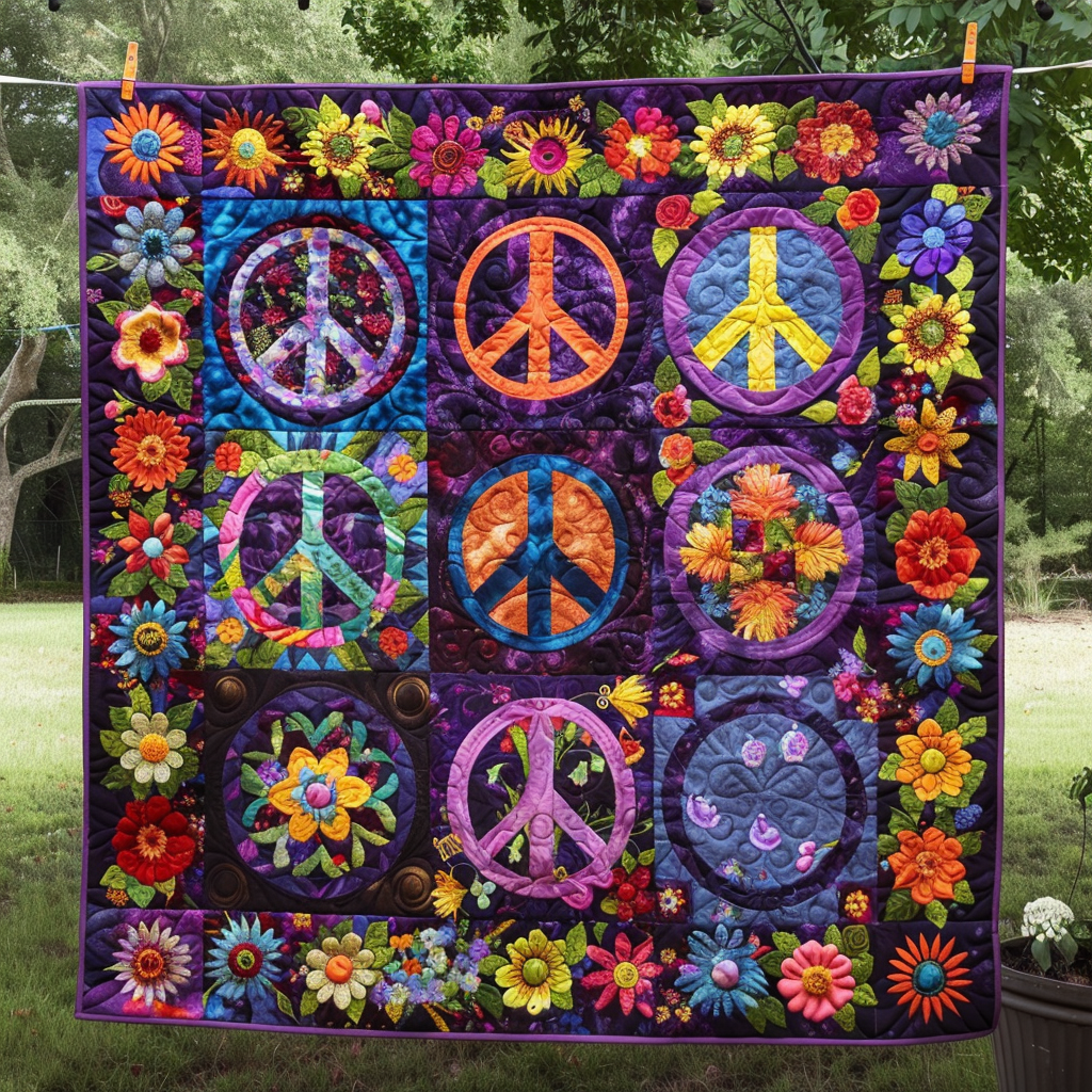Retro Peace Symbols Quilted Blanket Cute Blankets For Bed