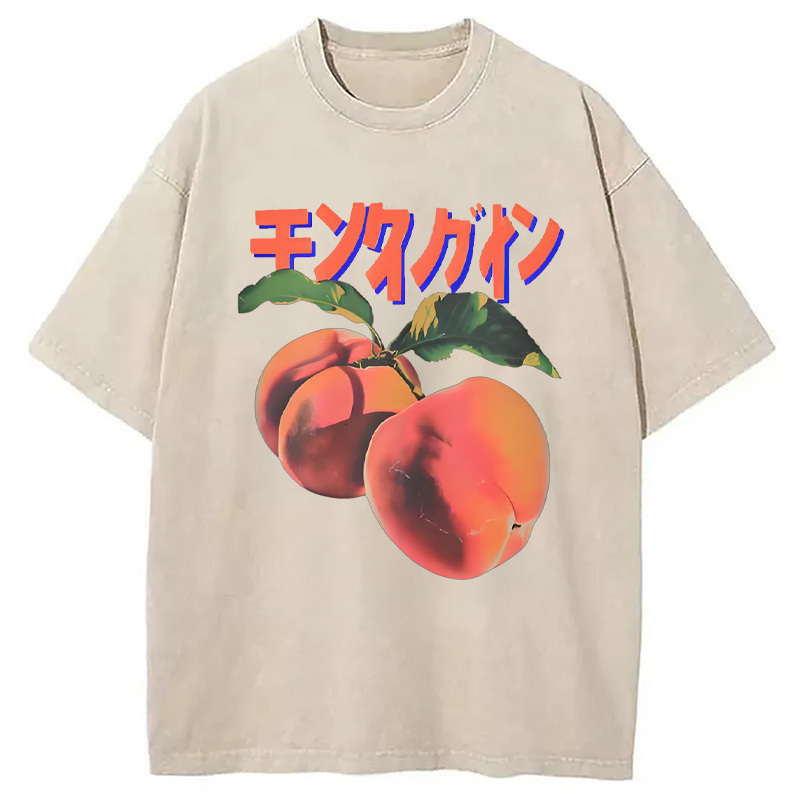 Retro Peach Japanese Washed T-Shirt Retro Humor Outfit Idea Gifts For Friends