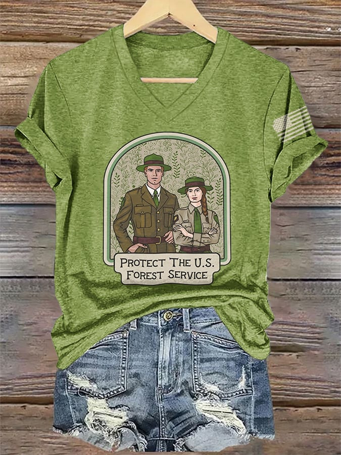Retro Protect The US Forest Service V-Neck Shirt Rebuilding The USFS Merch For Forest Rangers