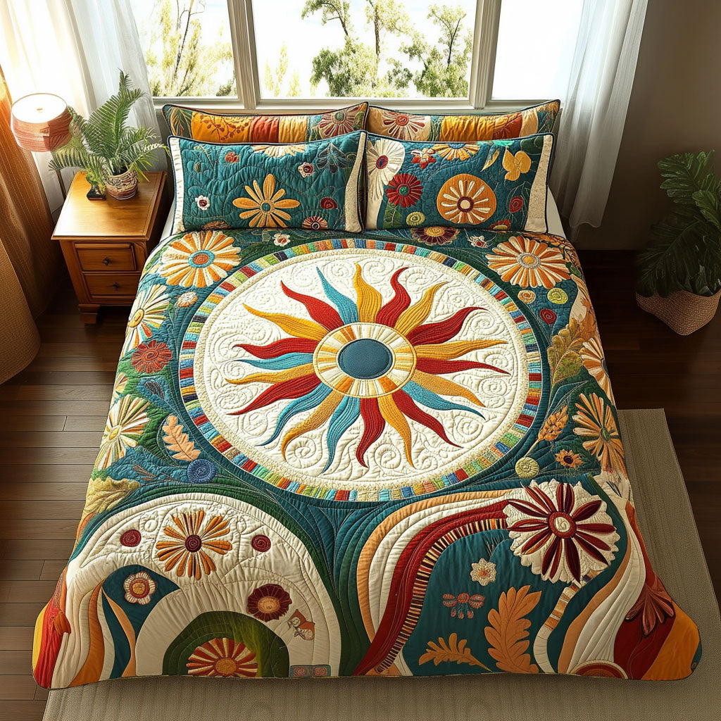 Retro Radiance Quilted Bedding Set Cool Bedroom Decor Gifts For Hippie Girlfriend