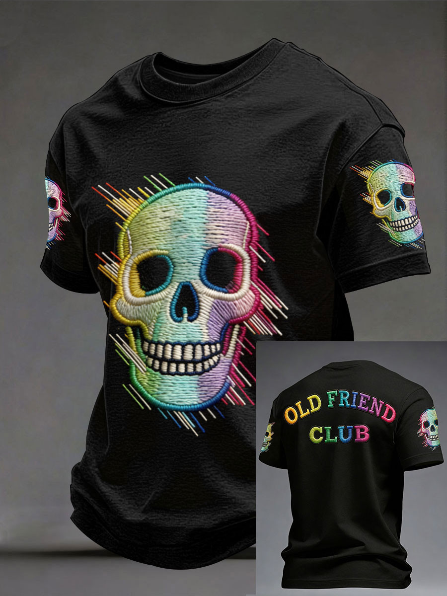 Retro Rainbow Skull T-Shirt Old Friend Club Clothing Best Gift For Dad