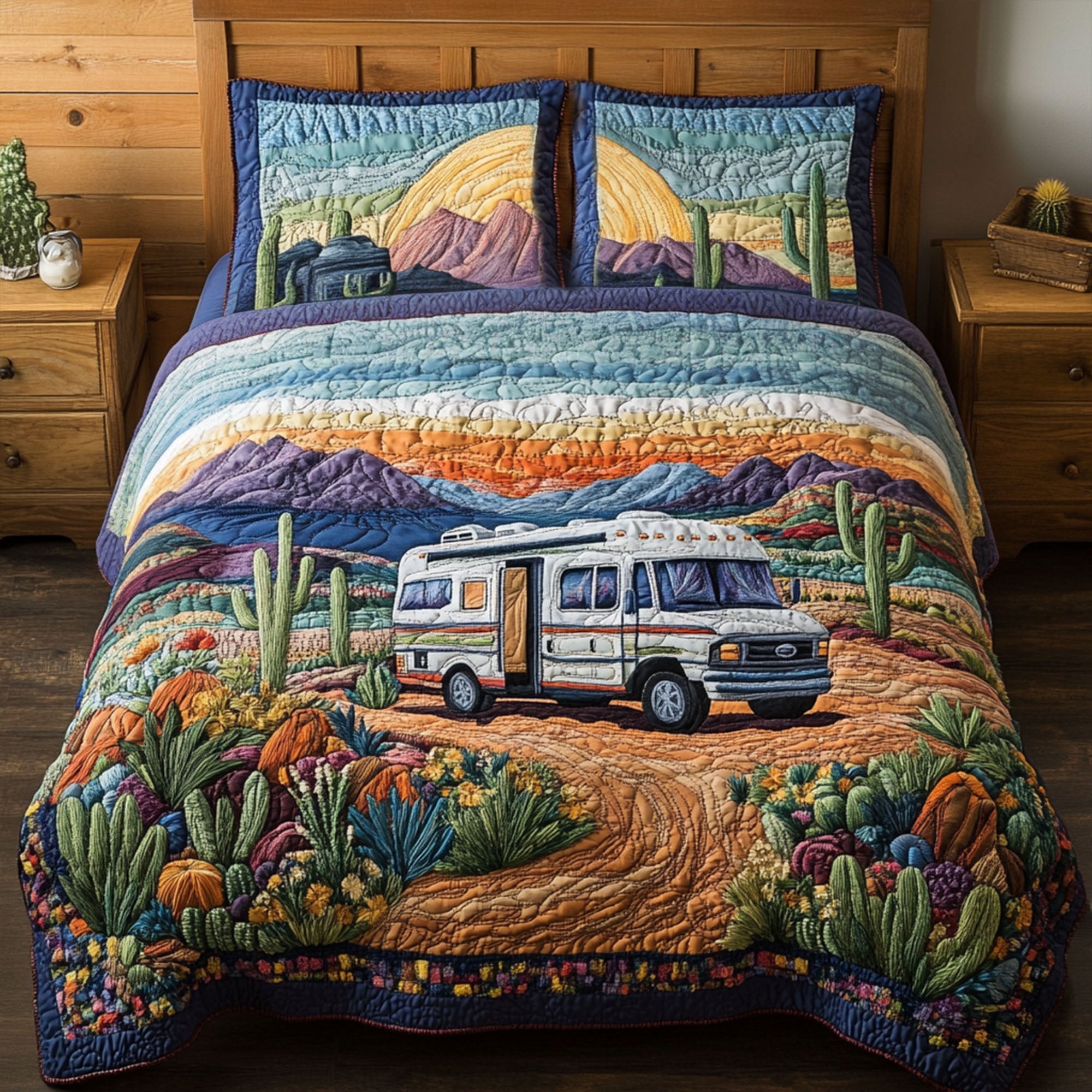 Retro Rambler Quilted Bedding Set Bed Decor Gifts For Hippie Girlfriend