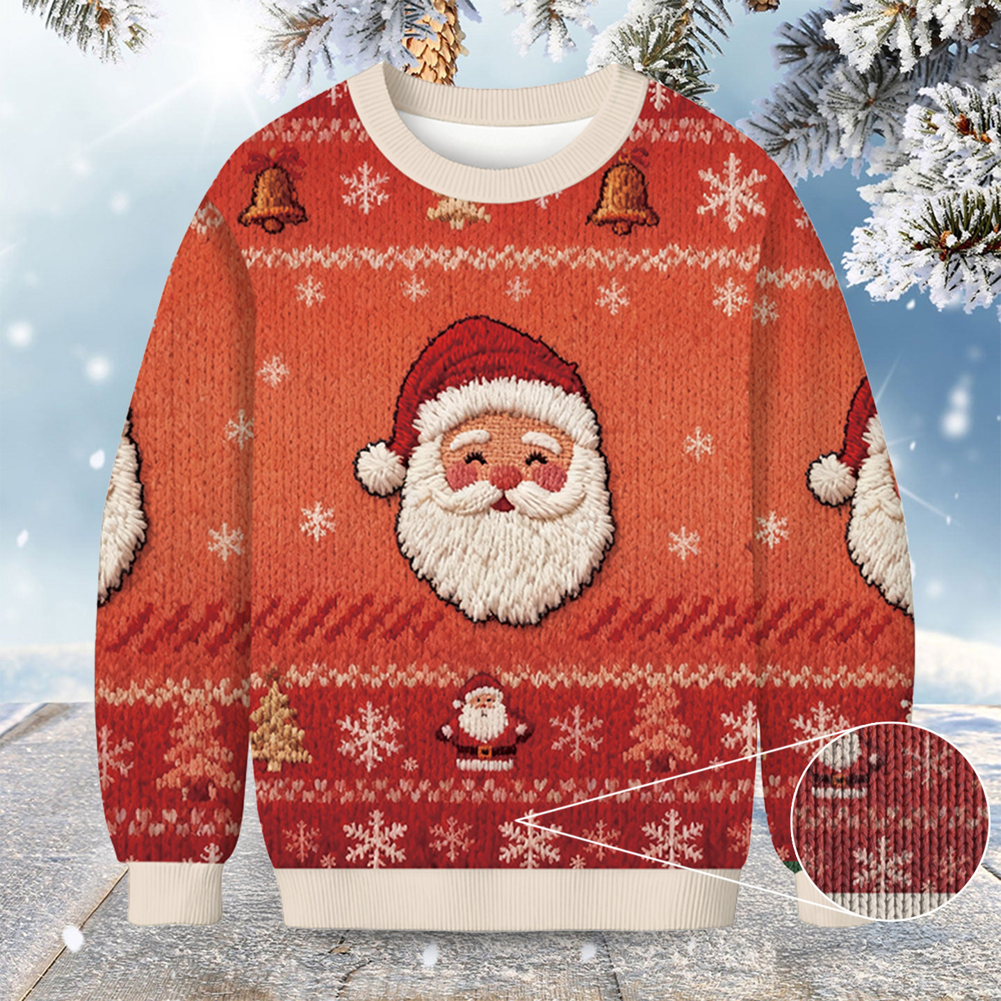 Retro Realistic Santa Christmas Ugly Sweater Holiday Apparel Santa Lover Xmas Gifts