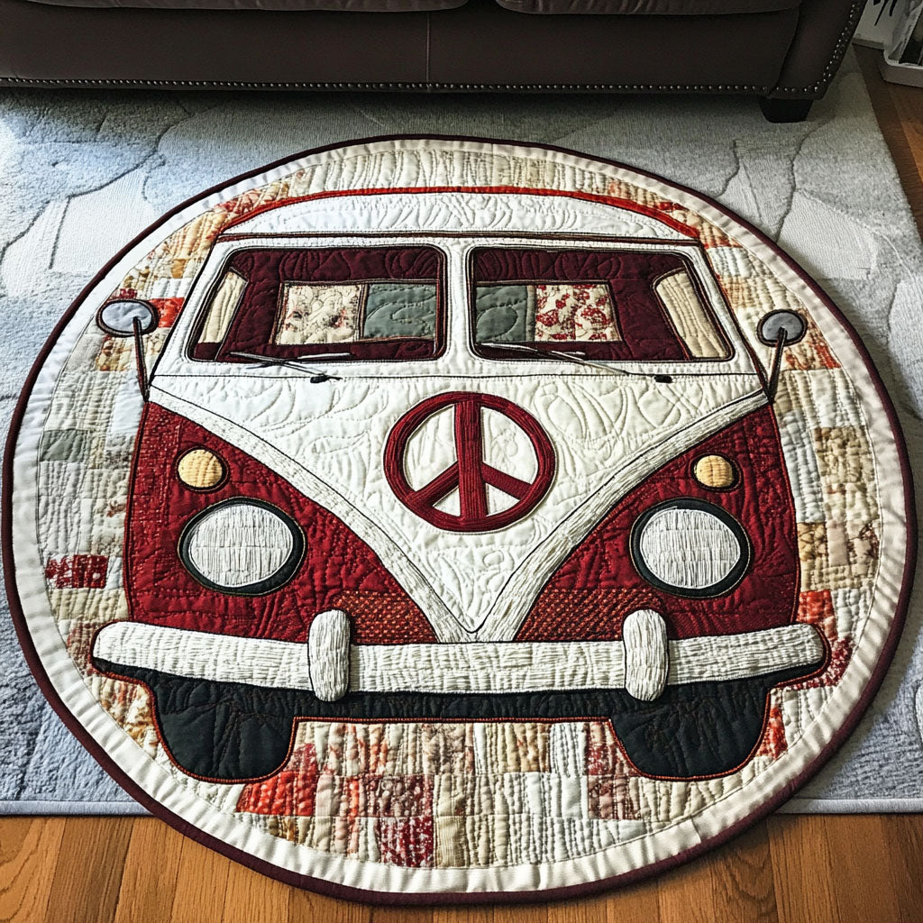 Retro Red Bus Quilted Round Mat Entryway Decor Xmas Presents For Mother In Law