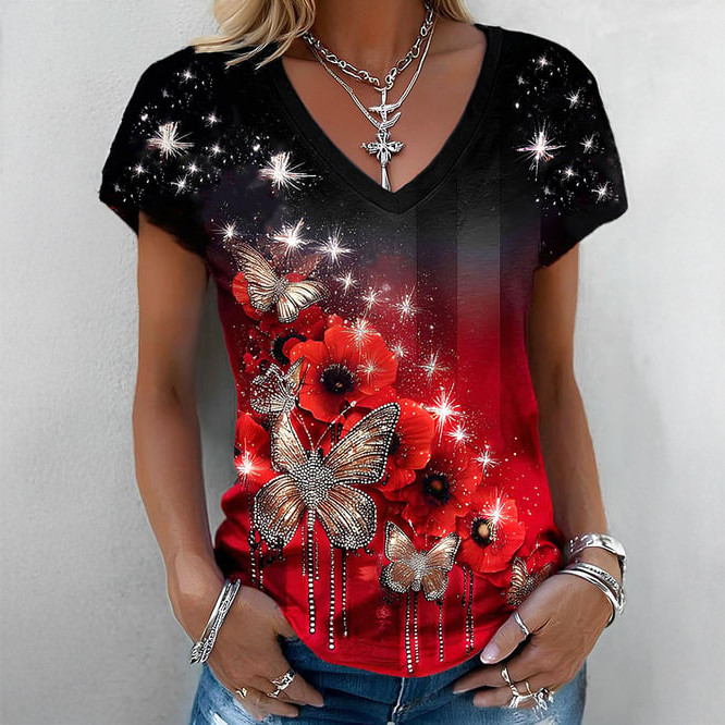 Retro Red Friday Butterfly V-Neck Shirt I Wear Red On Fridays Shirt Gift For Mother's Day