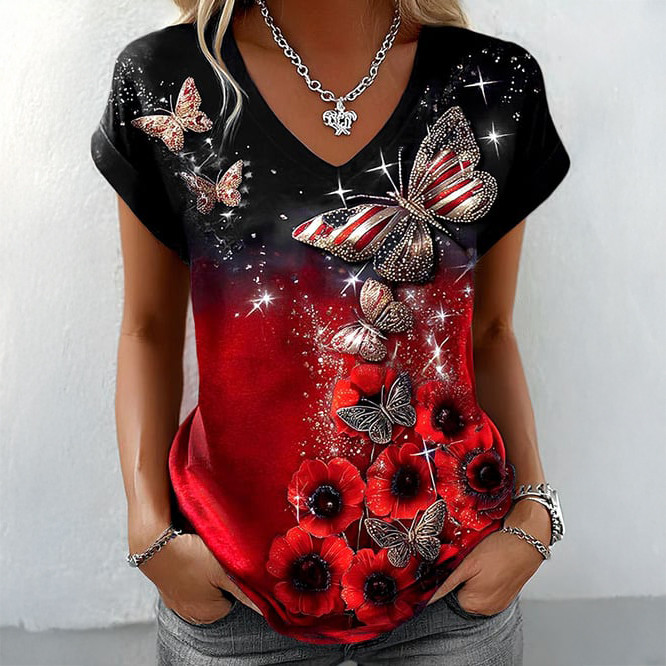 Retro Red Friday Commemorative Butterfly V-Neck Shirt Red Friday Shirt Gift For Mother