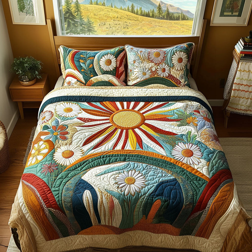 Retro Reverie Quilted Bedding Set Cute Room Decor Best Gifts For Hippies